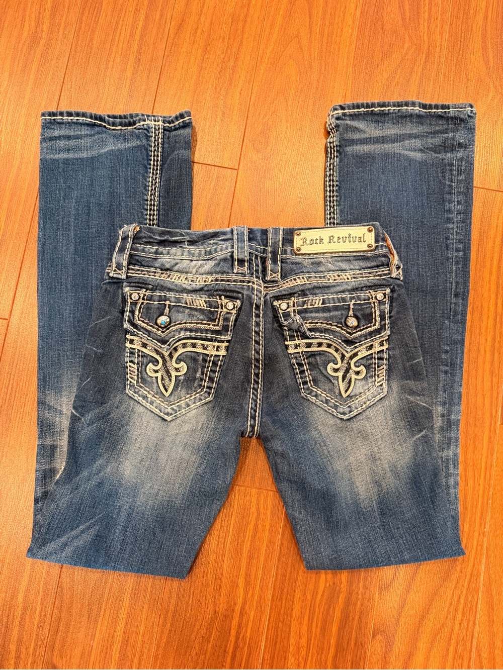 Rock Revival Dark Blue Embroidered Back Pocket Jeans